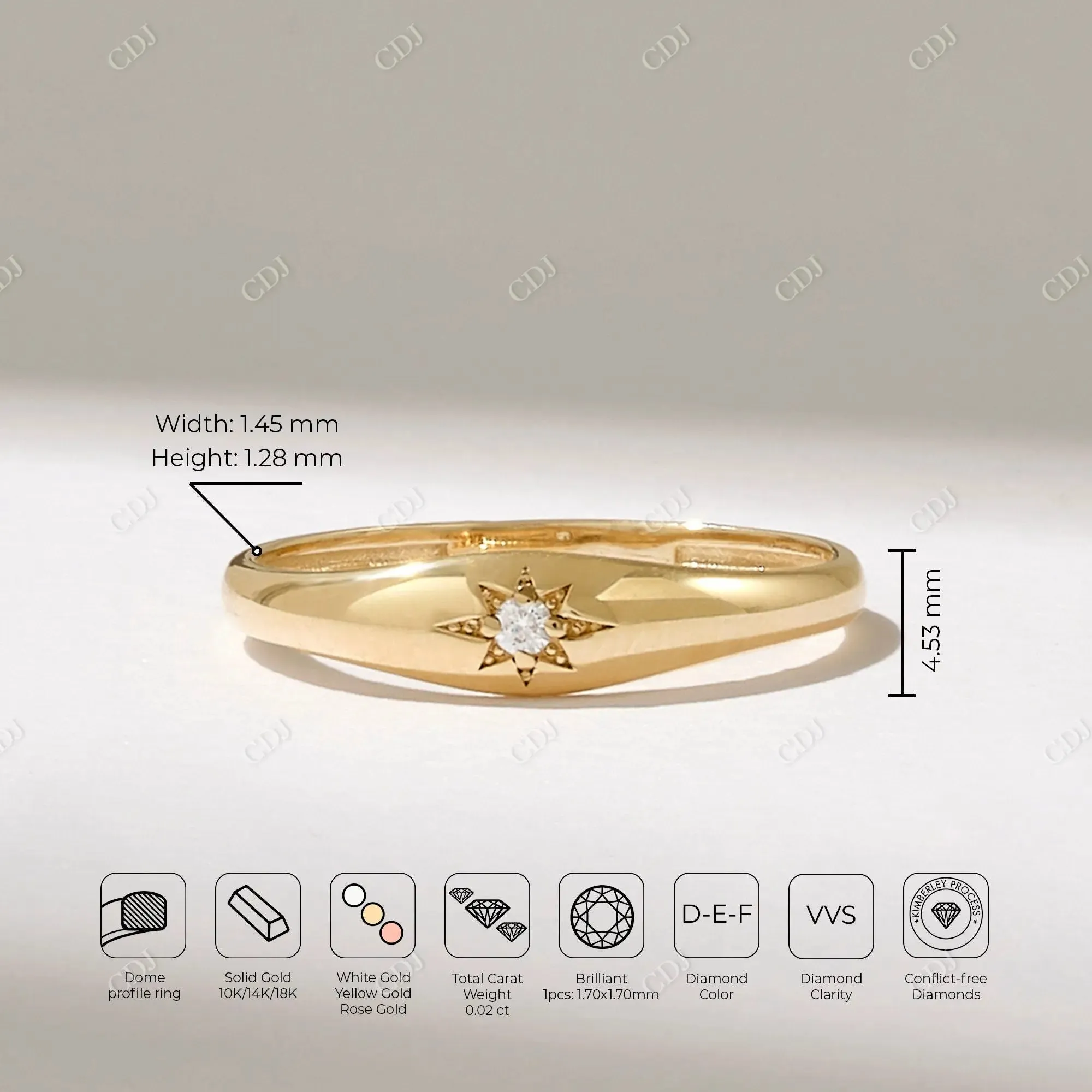 0.02CT Round Lab Grown Diamond Iconic Star Signet Ring