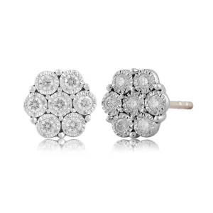0.25ct Diamond Cluster Earrings In 9Ct Yellow Gold