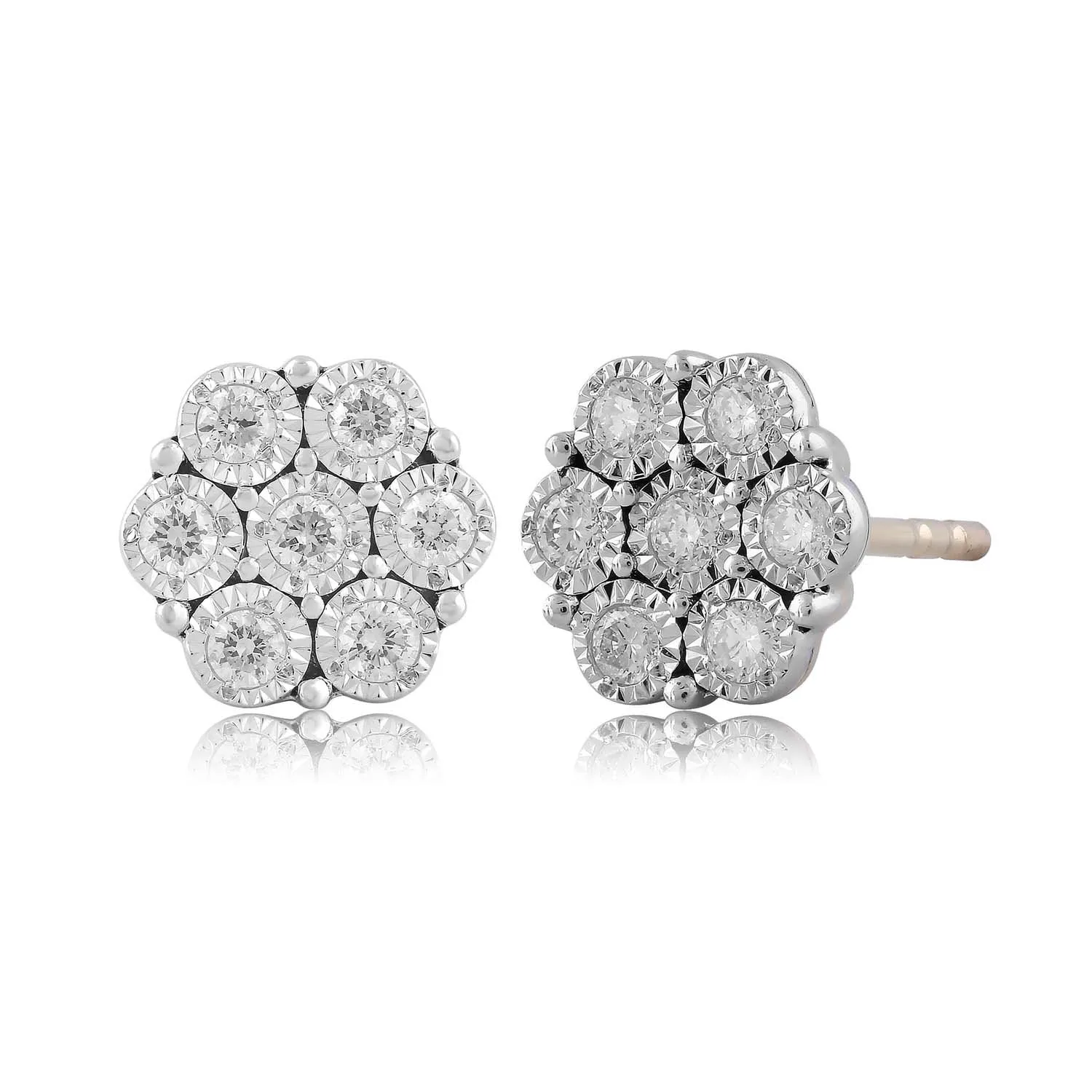 0.25ct Diamond Cluster Earrings In 9Ct Yellow Gold