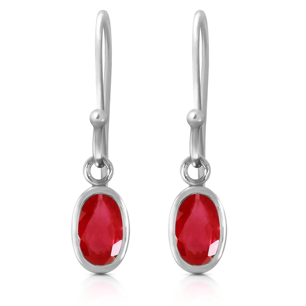 1 Carat 14K Solid White Gold Fish Hook Earrings Natural Ruby