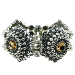 #1036b Silver/Pewter Tone & Amber Rhinestone Cuff Bracelet
