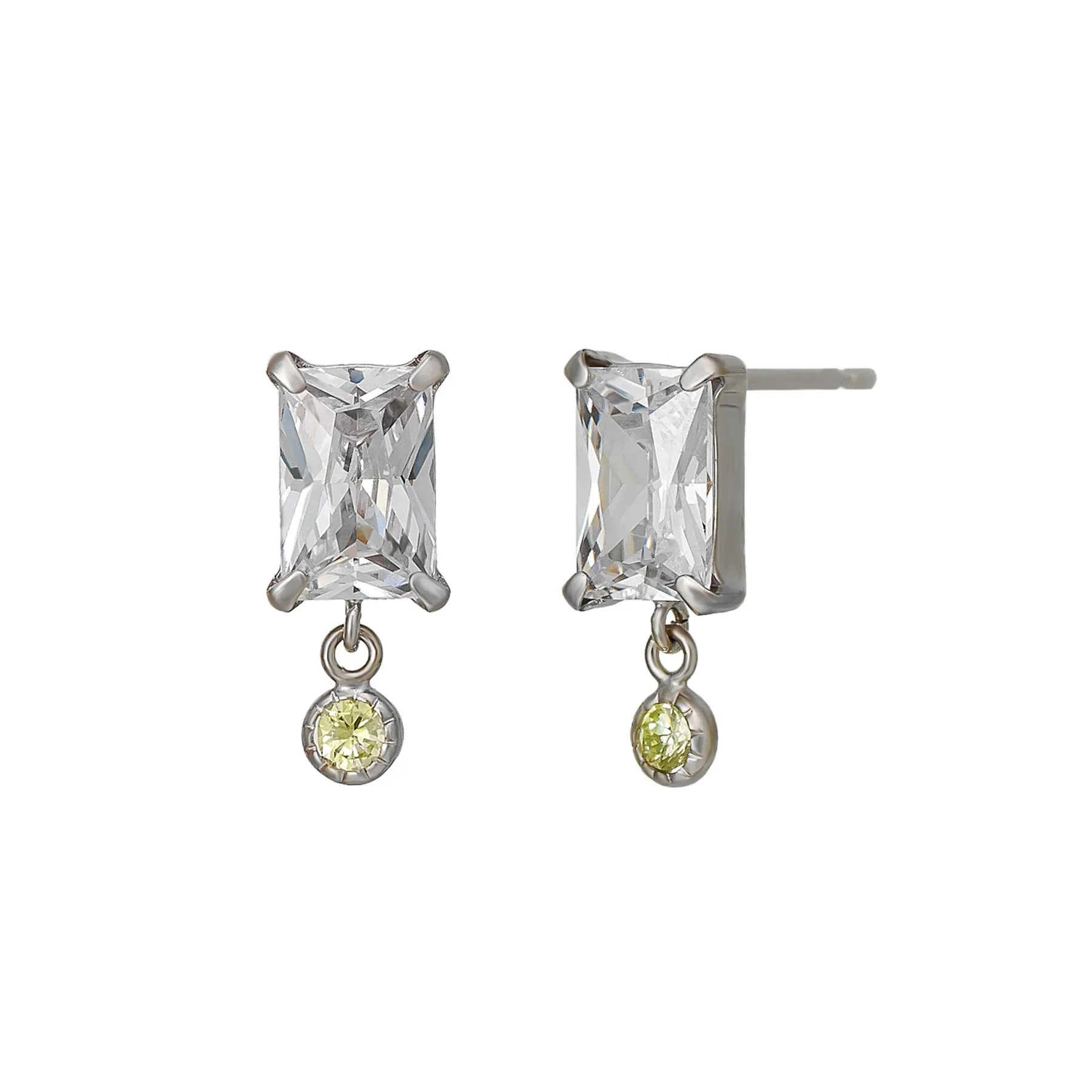 10K Baguette Cut Swinging Earrings (White Gold)