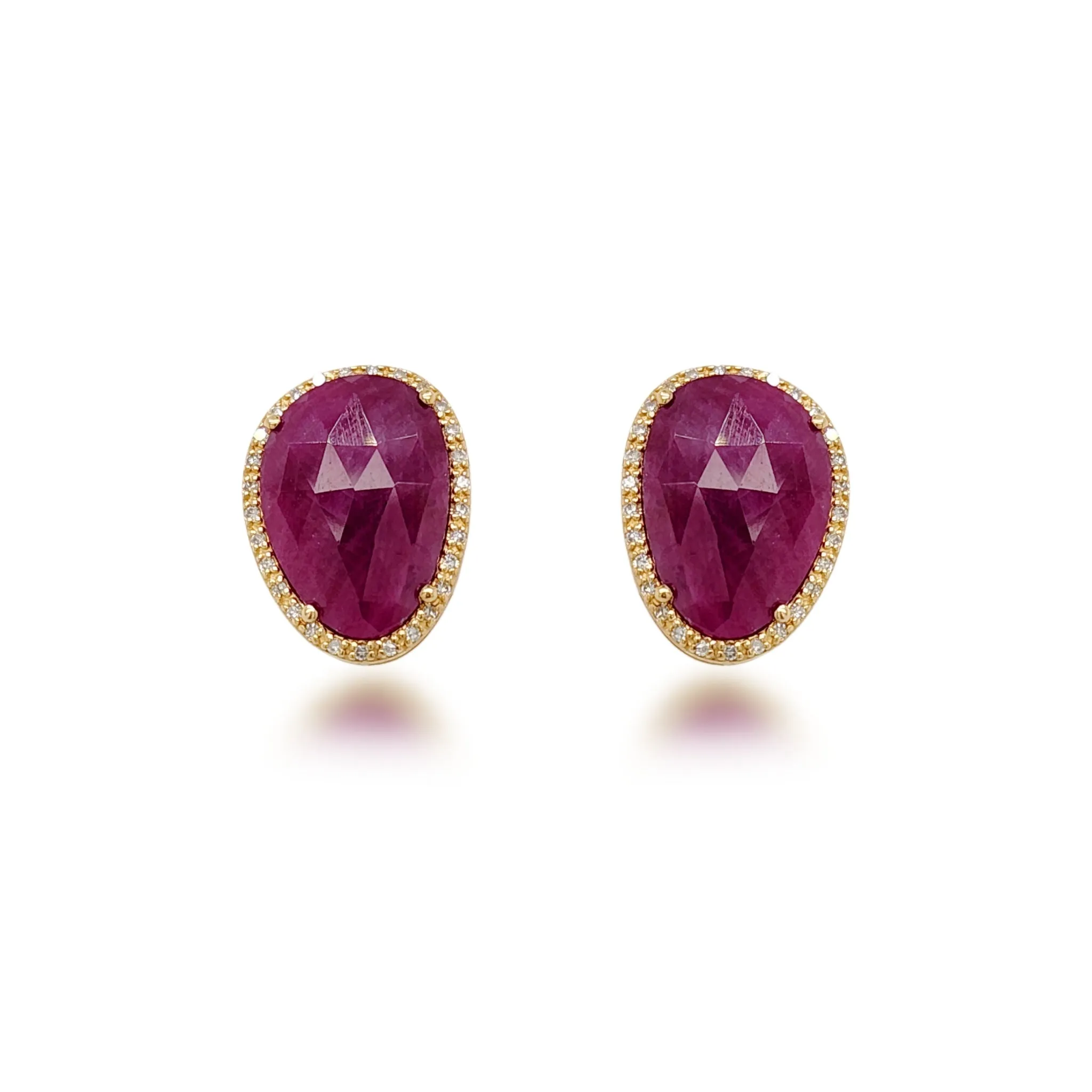 10K Gold Ruby and Diamond Natural Shaped Stud Earring