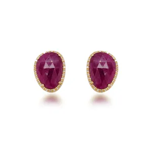 10K Gold Ruby and Diamond Natural Shaped Stud Earring