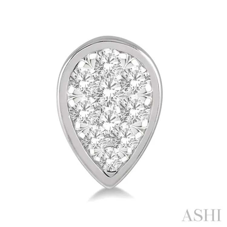 1/2 ctw Pear Shape Lovebright Round Cut Diamond Earring in 14K White Gold
