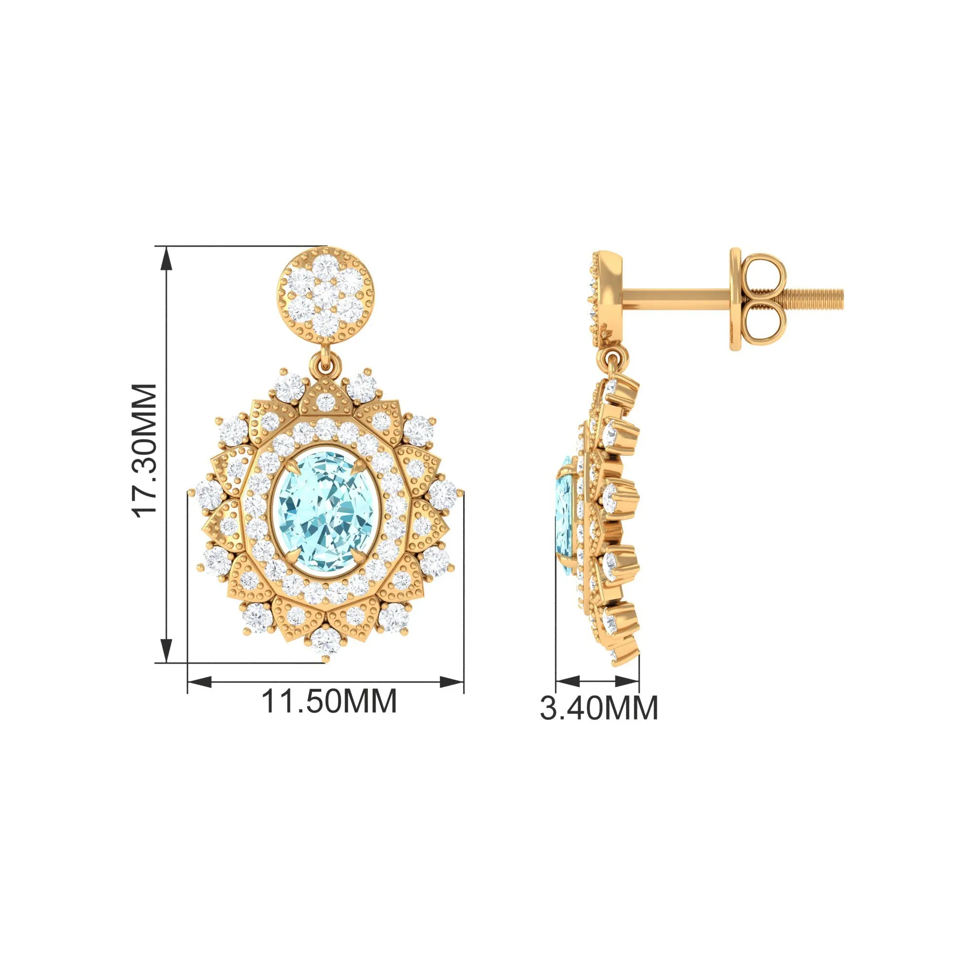 1.25 CT Real Aquamarine and Diamond Bridal Drop Earrings