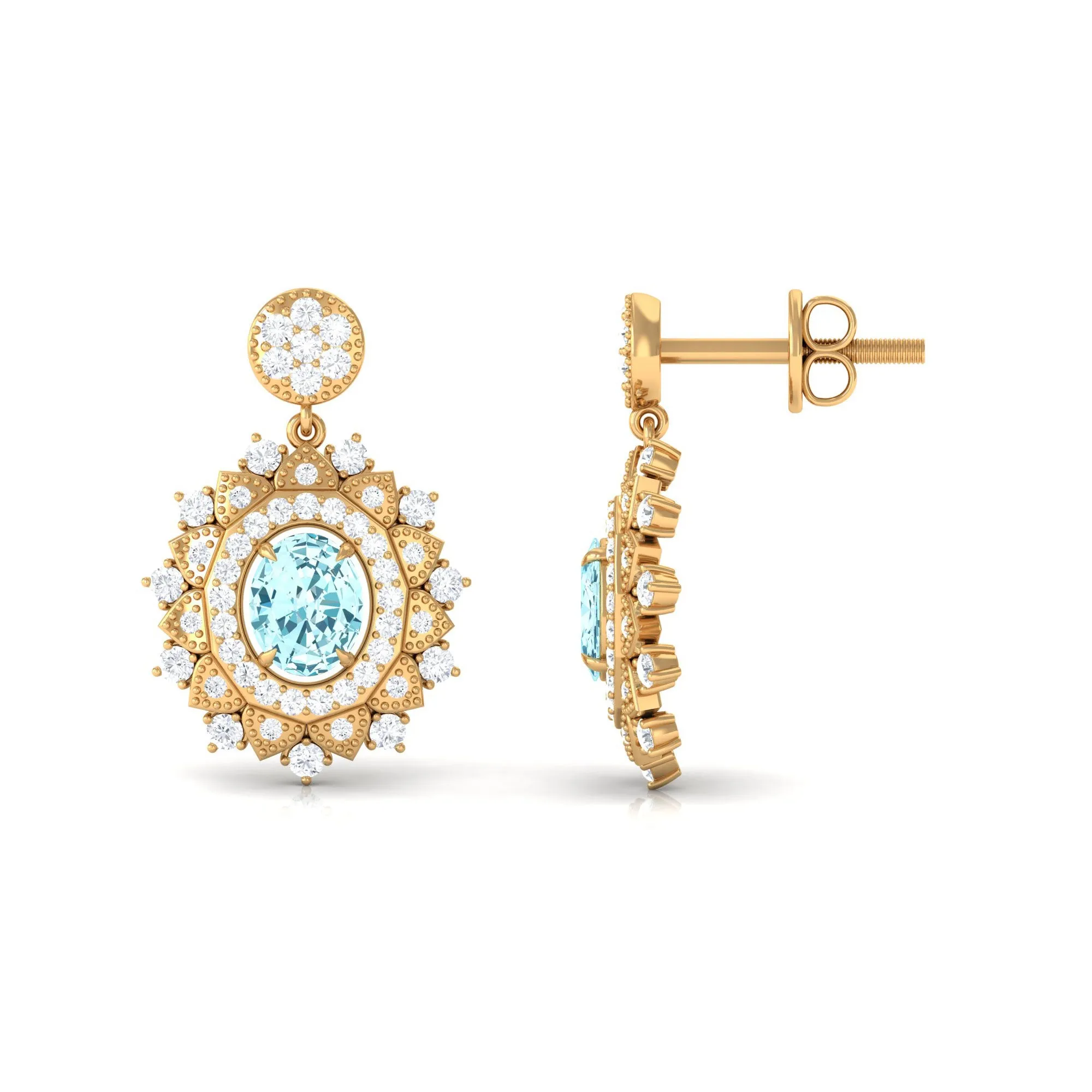 1.25 CT Real Aquamarine and Diamond Bridal Drop Earrings