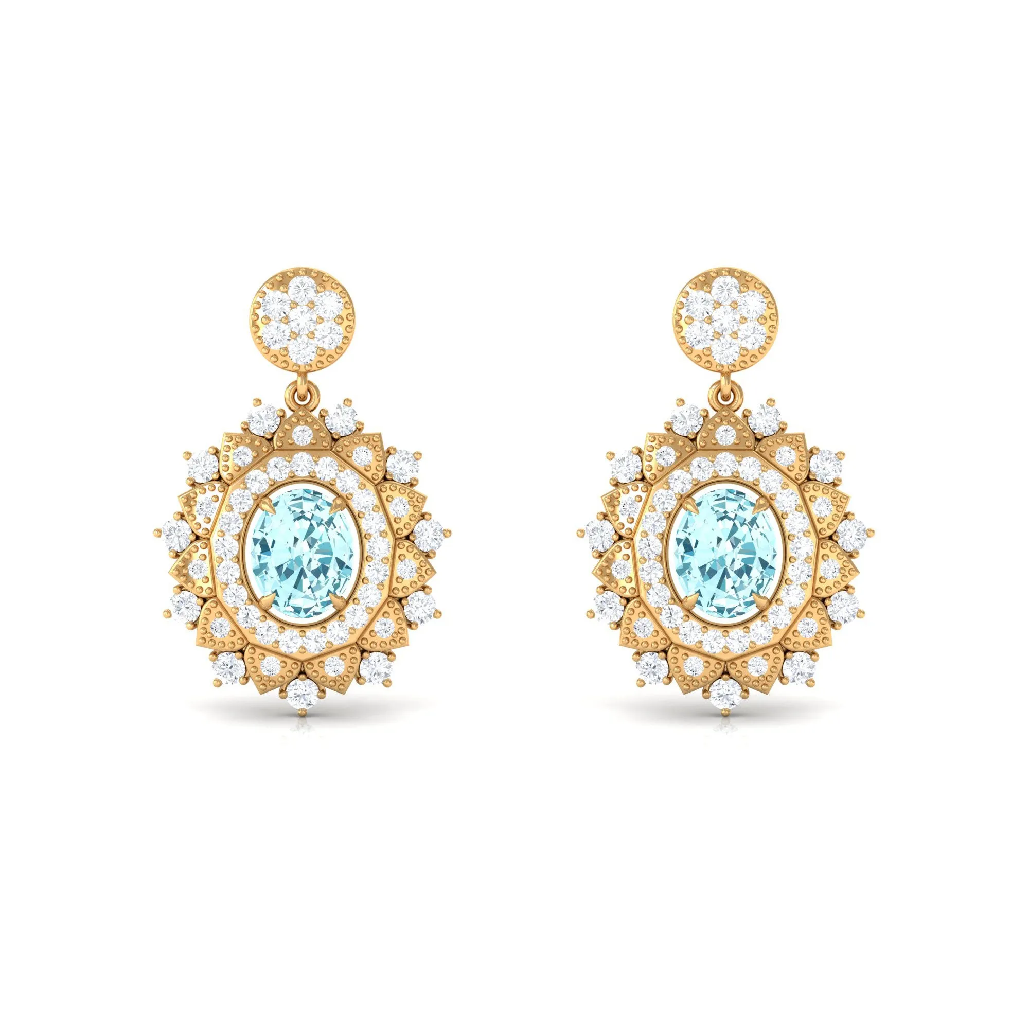 1.25 CT Real Aquamarine and Diamond Bridal Drop Earrings