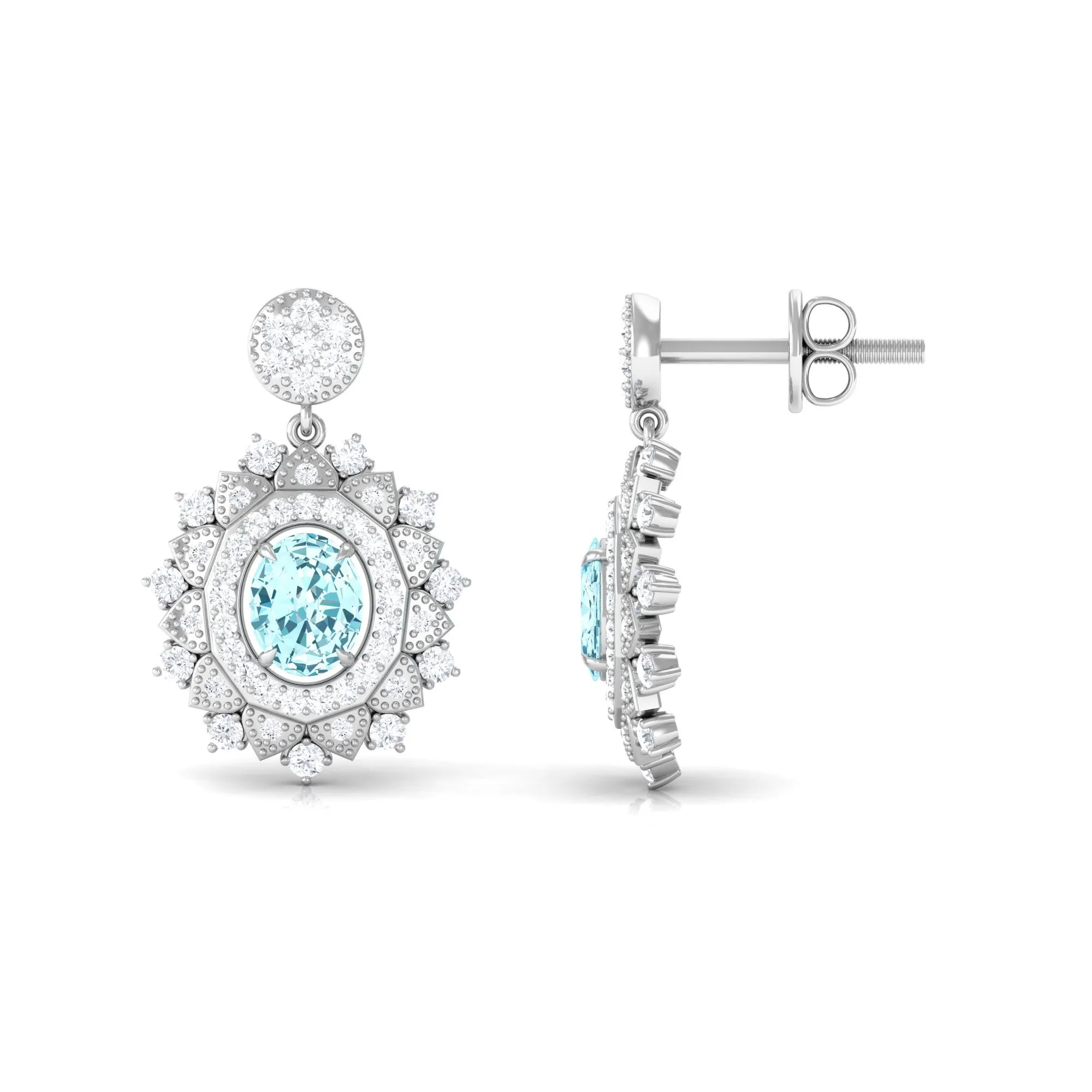 1.25 CT Real Aquamarine and Diamond Bridal Drop Earrings
