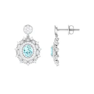 1.25 CT Real Aquamarine and Diamond Bridal Drop Earrings