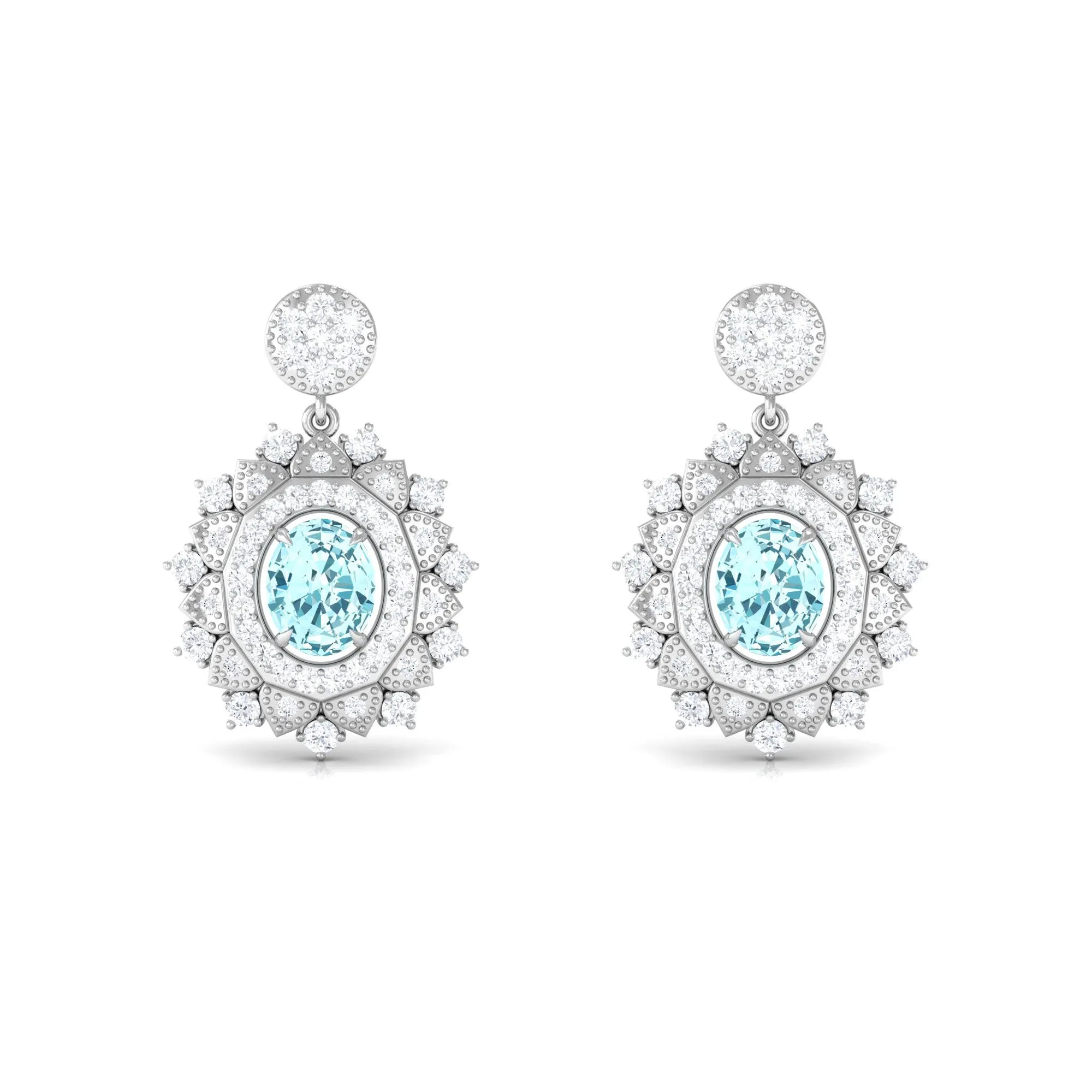1.25 CT Real Aquamarine and Diamond Bridal Drop Earrings