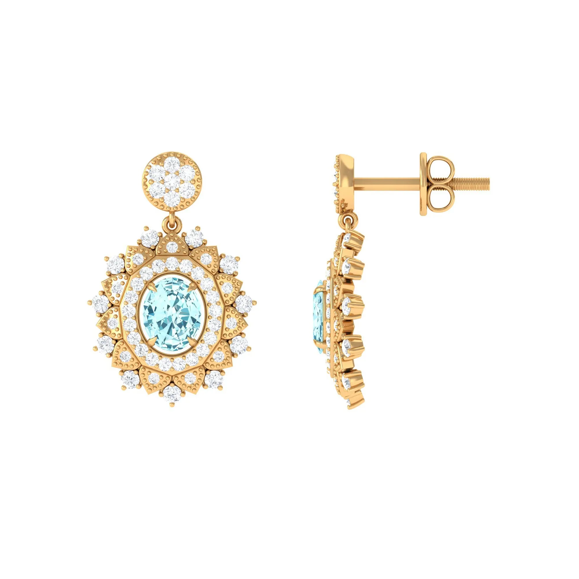 1.25 CT Real Aquamarine and Diamond Bridal Drop Earrings