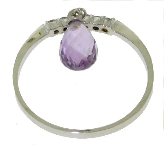 1.45 Carat 14K Solid White Gold Ring Natural Diamond Dangling Amethyst