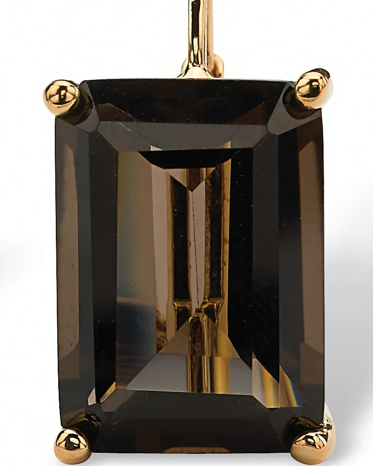 14.50 TCW Emerald-Cut Smoky Quartz Drop Earrings in Gold-Plated | Brown