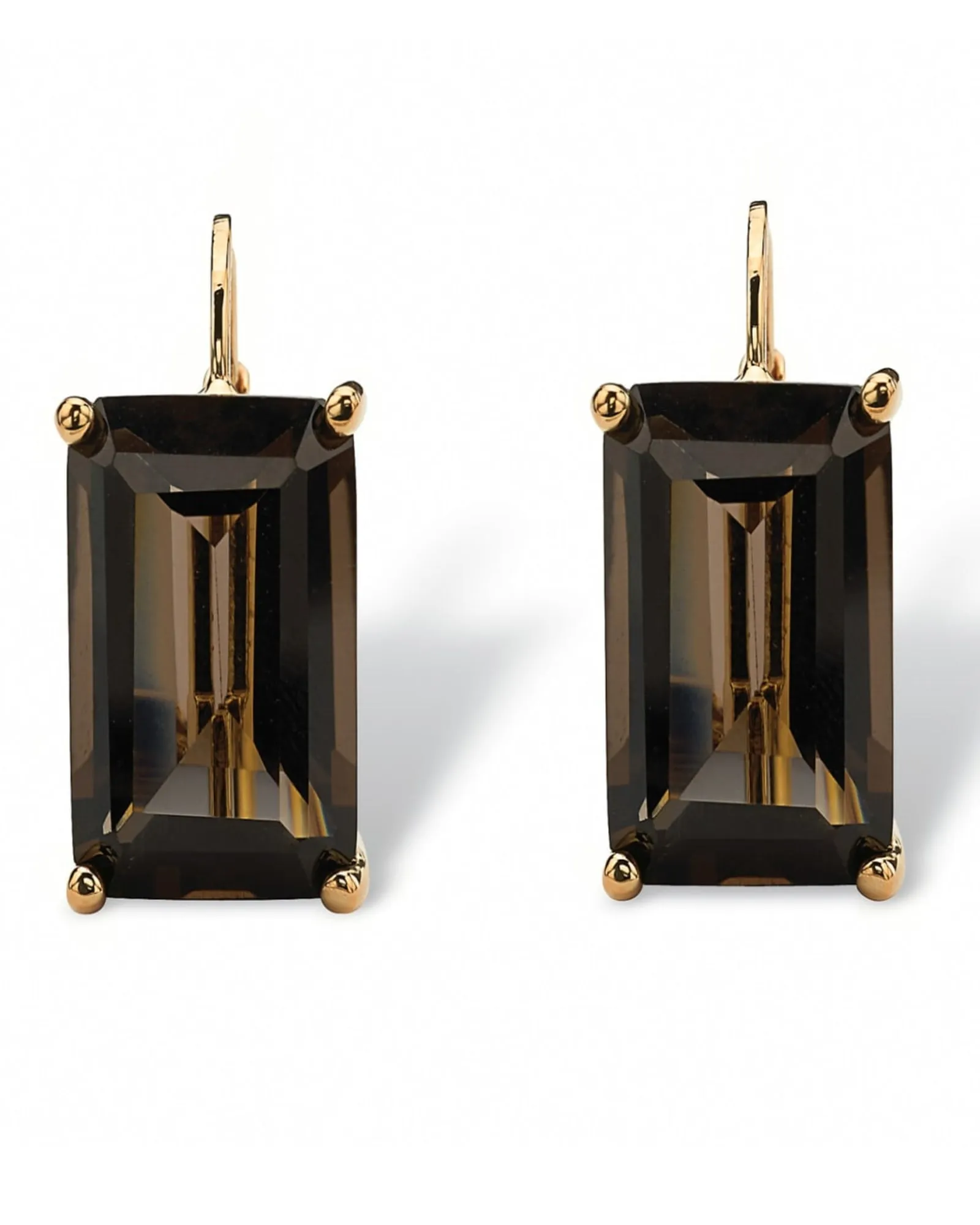 14.50 TCW Emerald-Cut Smoky Quartz Drop Earrings in Gold-Plated | Brown