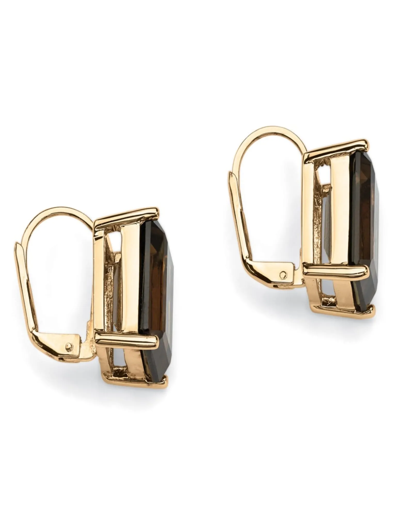 14.50 TCW Emerald-Cut Smoky Quartz Drop Earrings in Gold-Plated | Brown