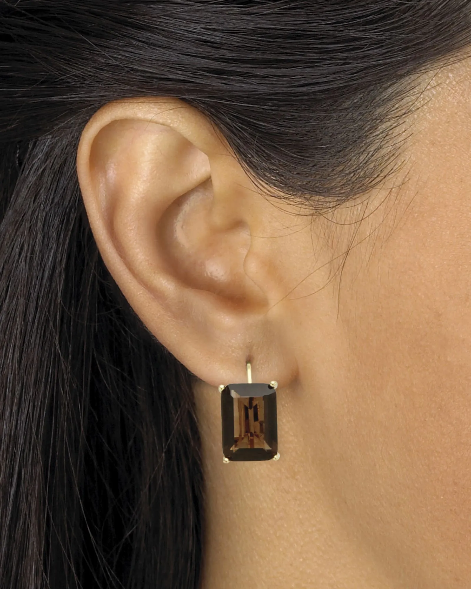 14.50 TCW Emerald-Cut Smoky Quartz Drop Earrings in Gold-Plated | Brown
