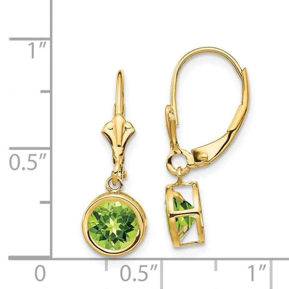 14k 6mm Peridot Leverback Earrings