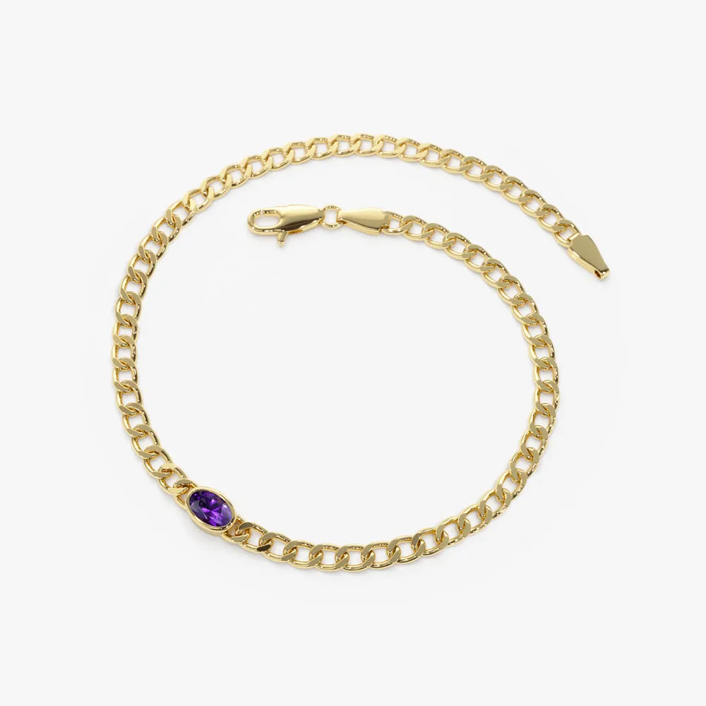 14k Cuban Link Bracelet w/ Bezel Setting Amethyst