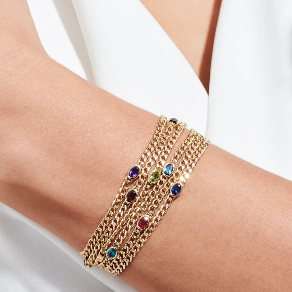 14k Cuban Link Bracelet w/ Bezel Setting Amethyst