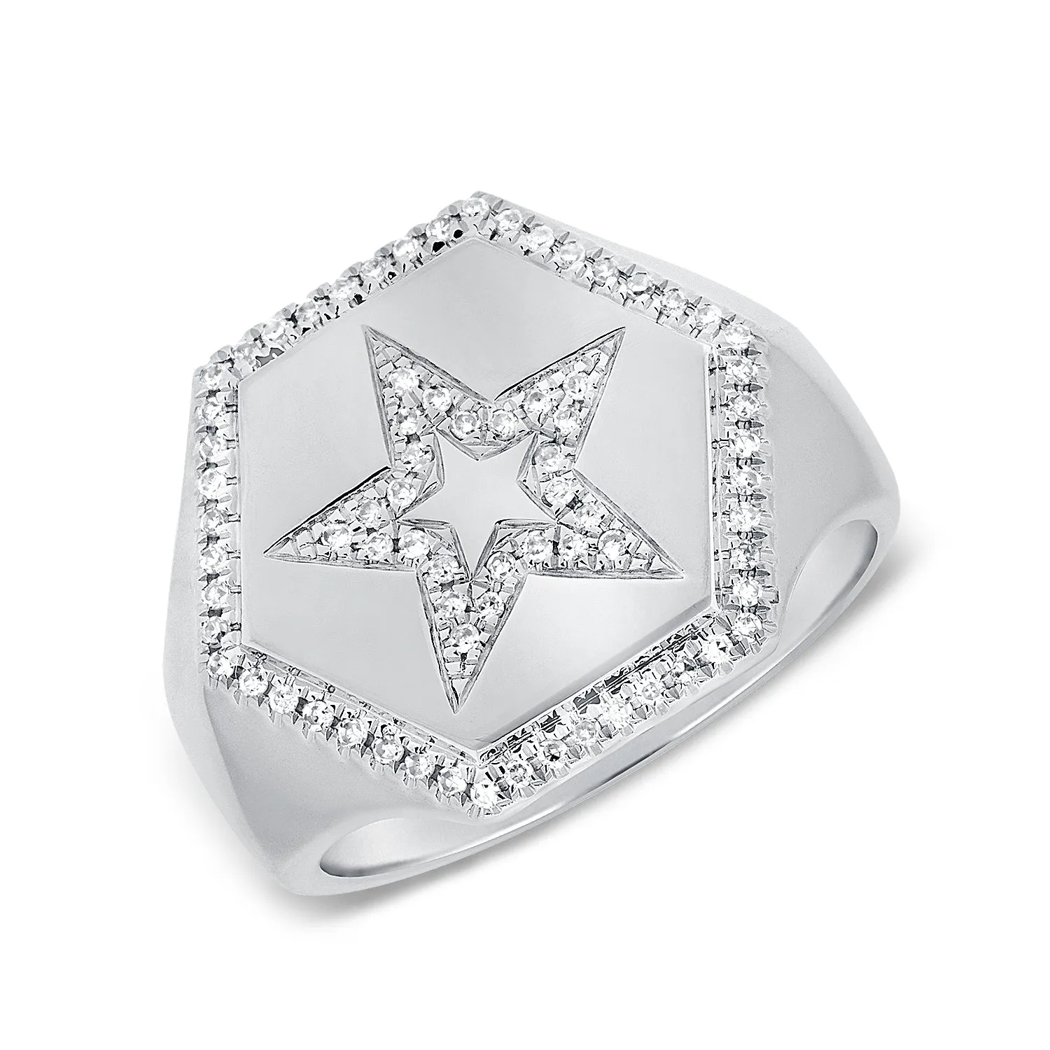 14K Gold & Diamond Star Signet Ring - 0.21ct