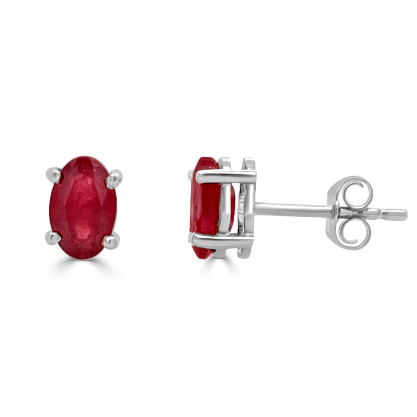 14k Gold & Red Ruby Oval Stud Earrings - 0.68ct
