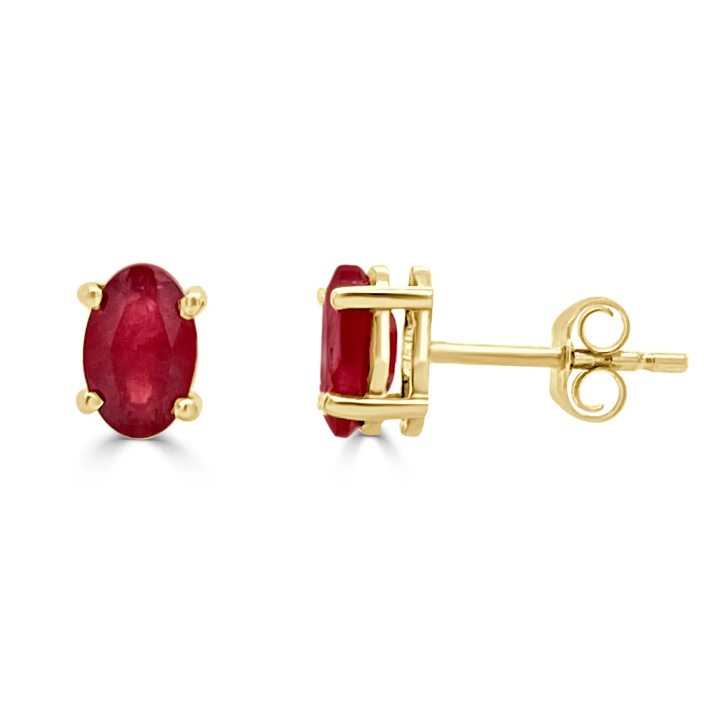14k Gold & Red Ruby Oval Stud Earrings - 0.68ct