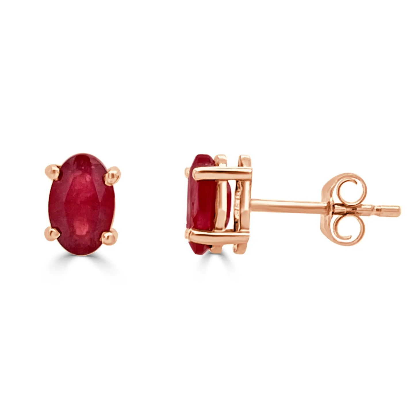 14k Gold & Red Ruby Oval Stud Earrings - 0.68ct