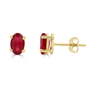 14k Gold & Red Ruby Oval Stud Earrings - 0.68ct