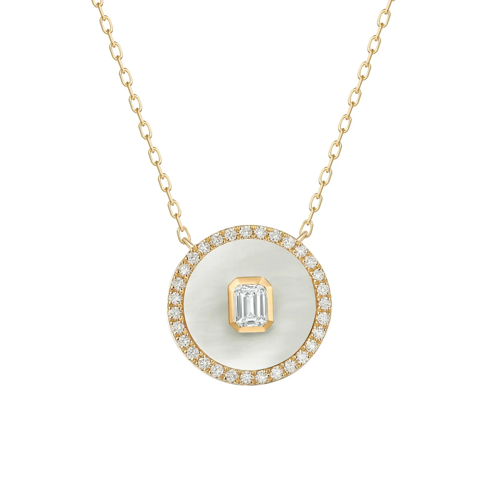 14K Gold Diamond & Mother of Pearl Medallion Necklace