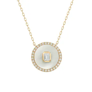 14K Gold Diamond & Mother of Pearl Medallion Necklace