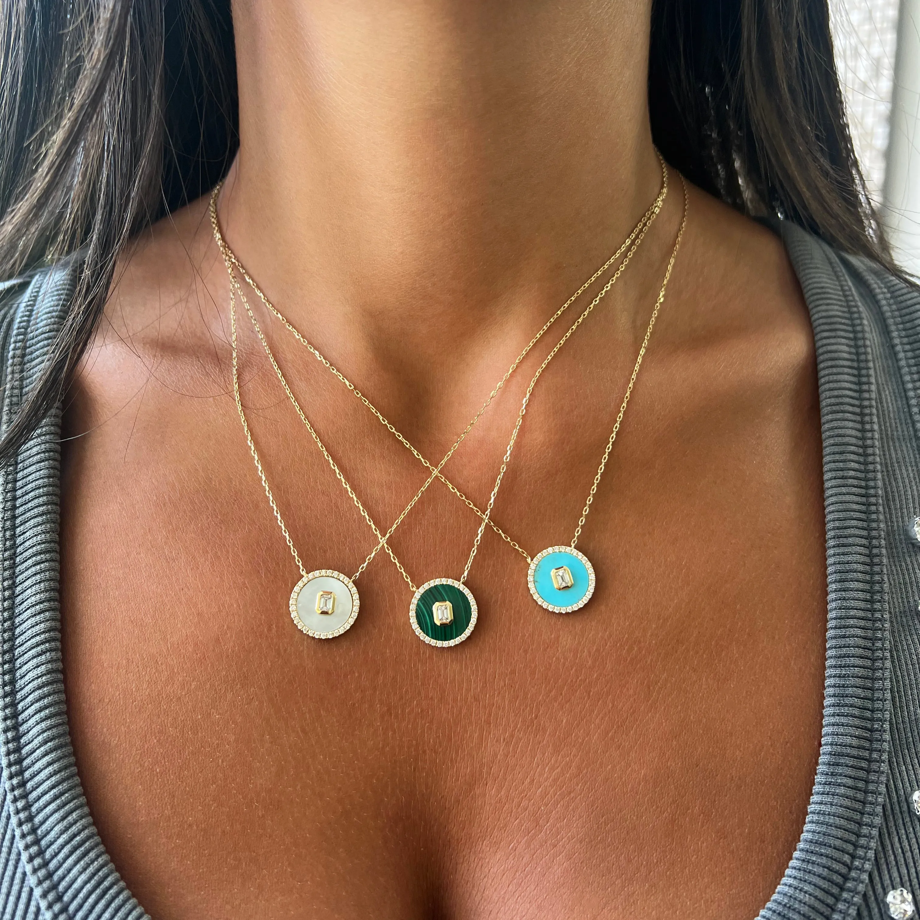 14K Gold Diamond & Mother of Pearl Medallion Necklace