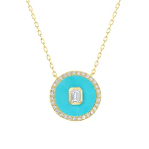 14K Gold Diamond & Turquoise Medallion Necklace