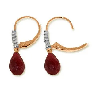 14K Solid Rose Gold Leverback Earrings Diamond & Ruby Series Platinum