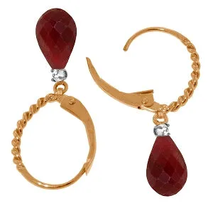 14K Solid Rose Gold Leverback Earrings Diamond & Ruby