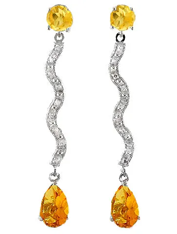 14K Solid White Gold Earrings w/ Diamonds & Citrines