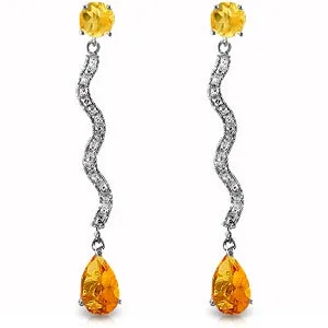 14K Solid White Gold Earrings w/ Diamonds & Citrines