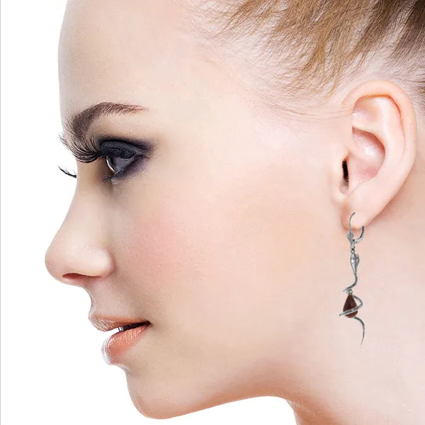 14K Solid White Gold Snake Earrings w/ Briolette Dyed Rubies & Diamonds