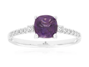 14K White Gold Amethyst and Diamond Ring
