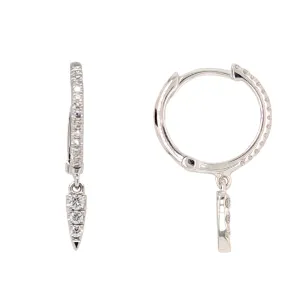 14K White Gold Huggie Diamond Earrings with Teardrop Dangle