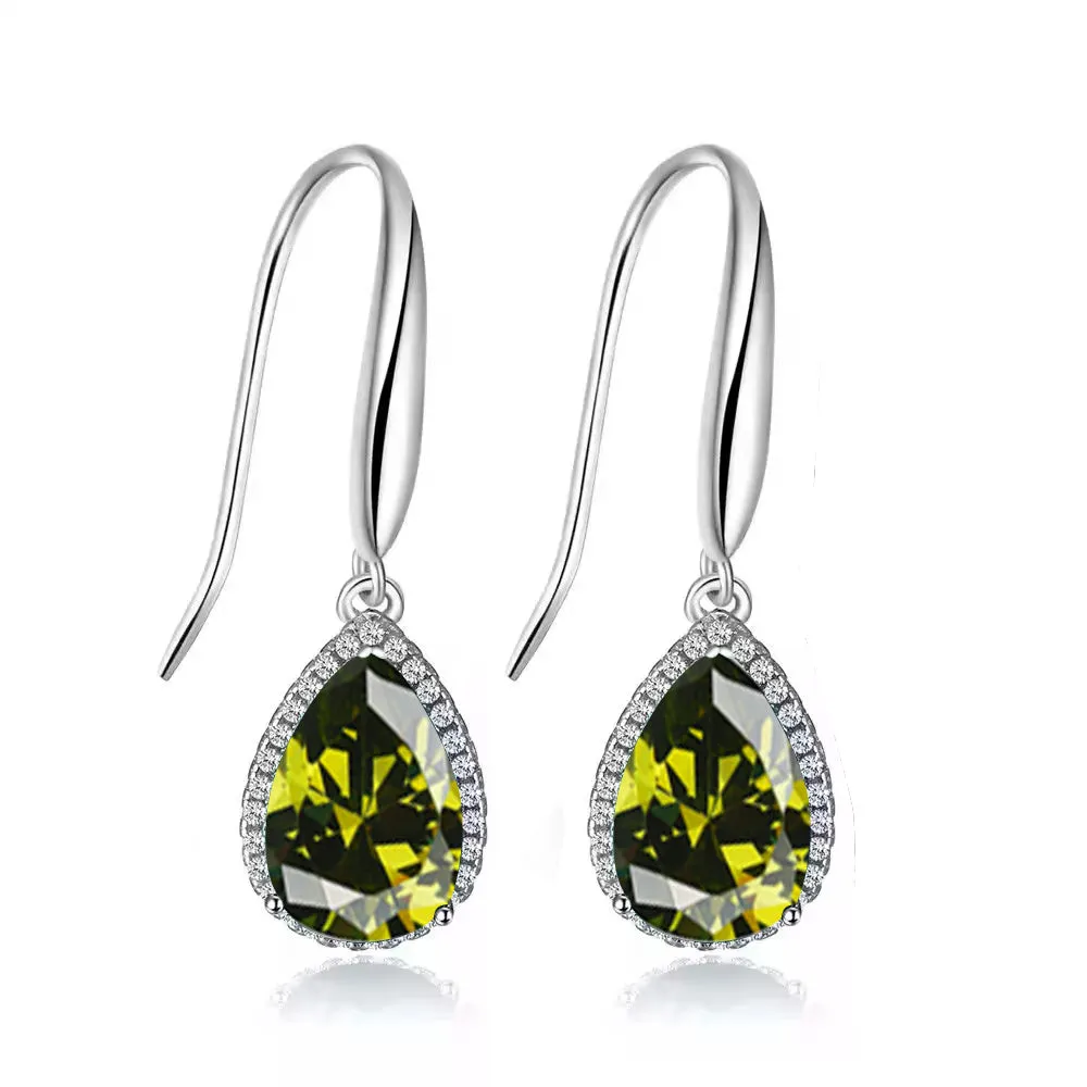 14k White Gold Plated 2 Ct Created Peridot Teardrop Earrings