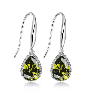 14k White Gold Plated 2 Ct Created Peridot Teardrop Earrings