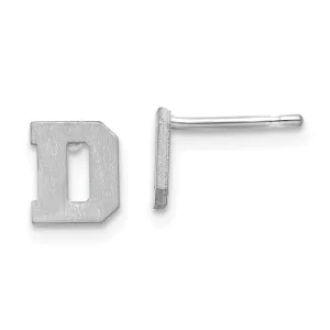 14K White Gold Script Satin Brushed Finish Letter D Initial Earrings