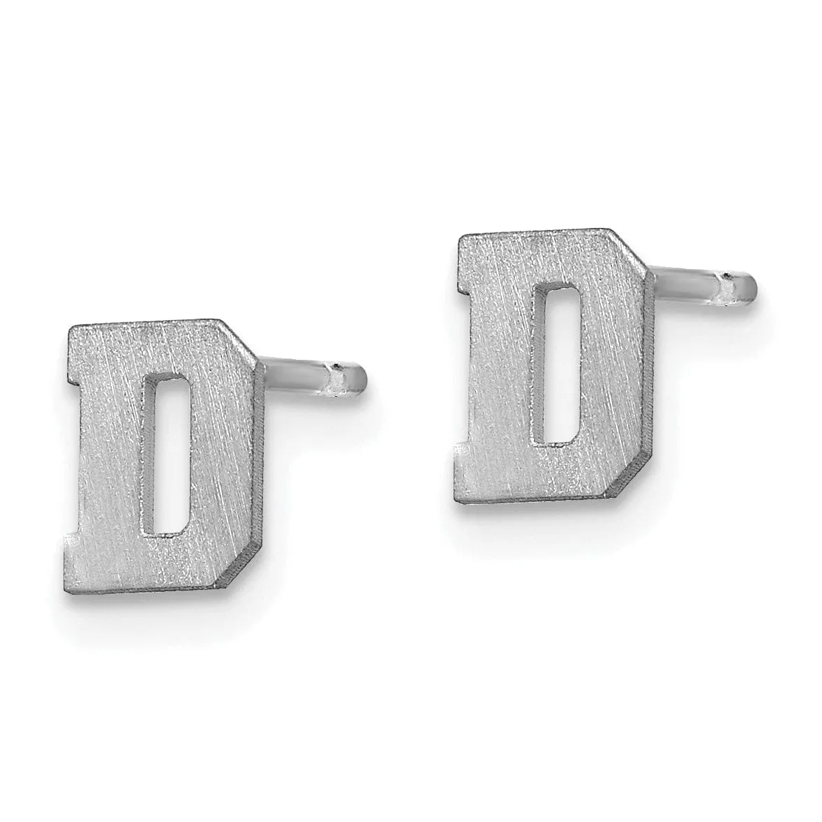 14K White Gold Script Satin Brushed Finish Letter D Initial Earrings