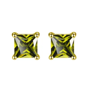 14k Yellow Gold Plated Created Peridot Princess Cut Stud Earrings 6mm