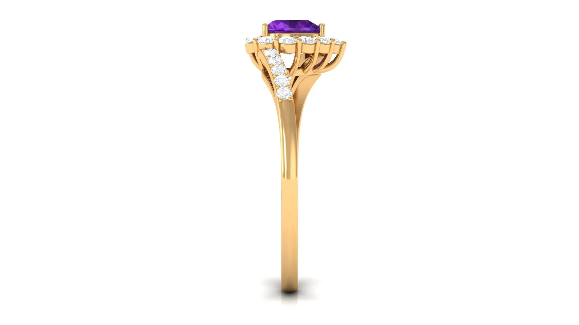 1.5 CT Heart Shape Amethyst Bypass Promise Ring with Diamond Halo