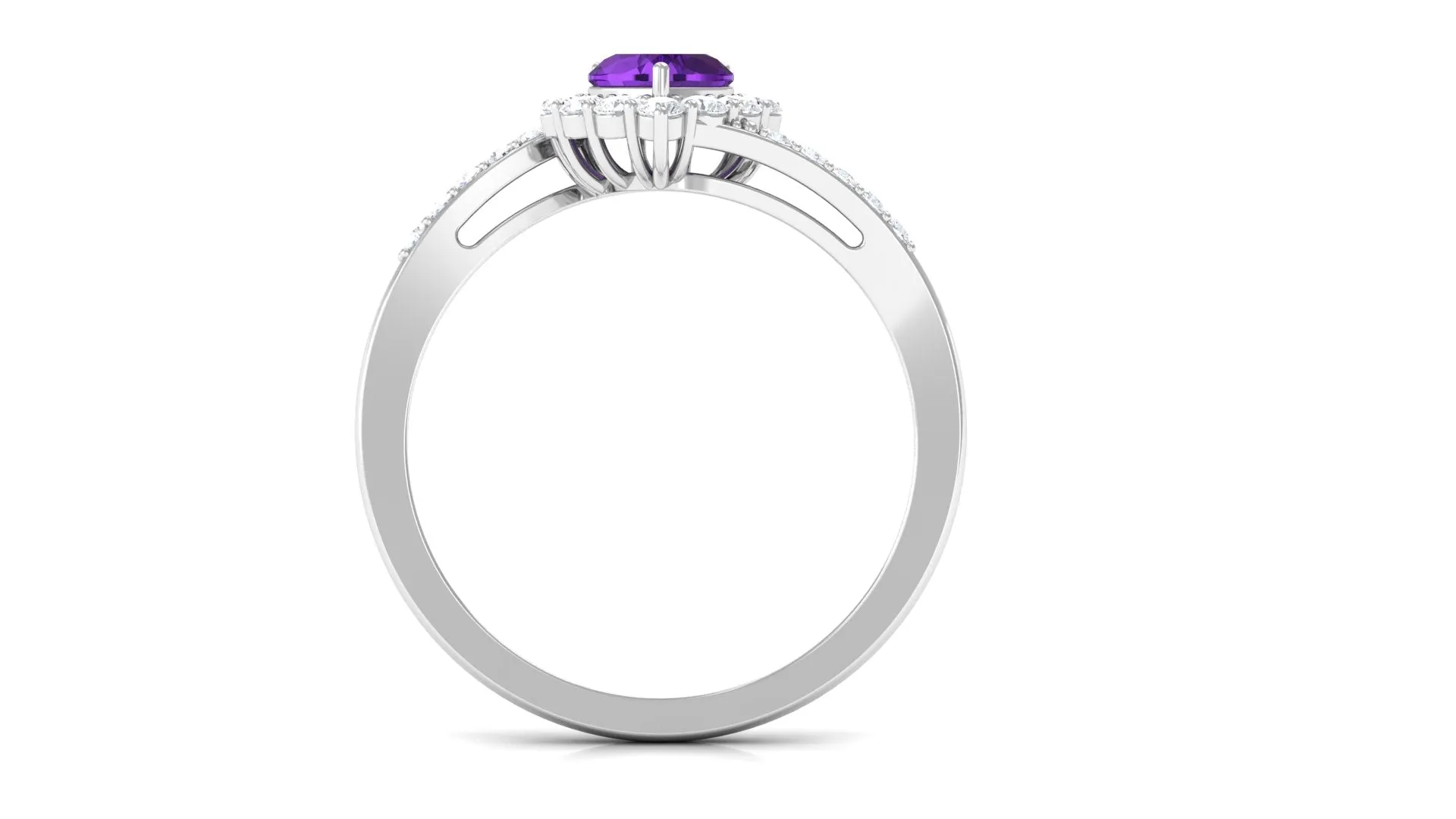 1.5 CT Heart Shape Amethyst Bypass Promise Ring with Diamond Halo