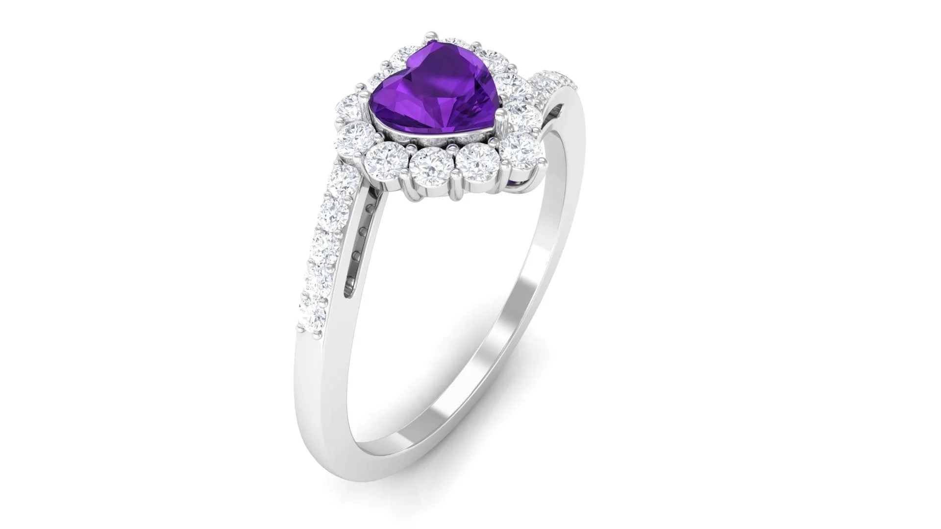 1.5 CT Heart Shape Amethyst Bypass Promise Ring with Diamond Halo