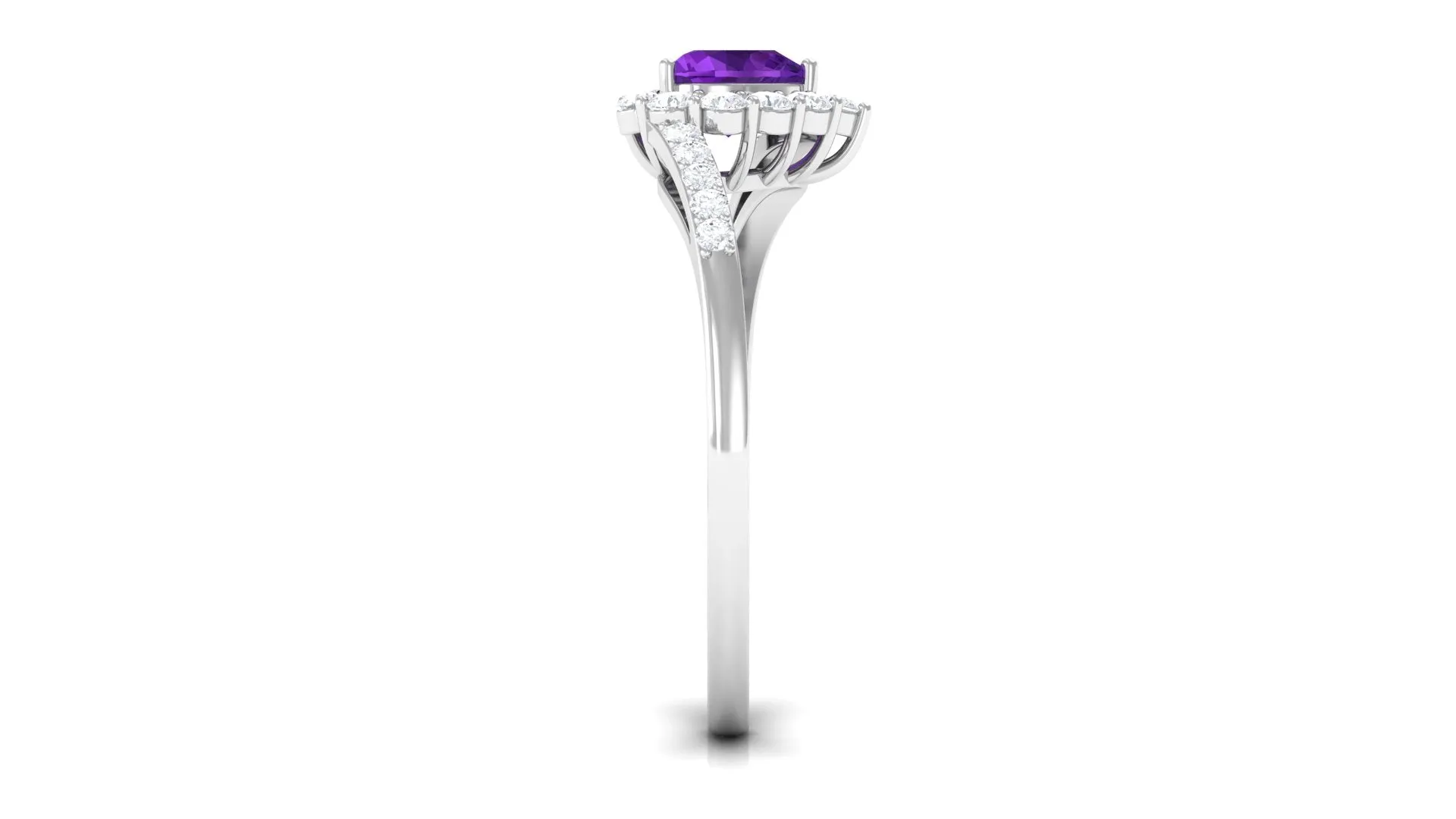 1.5 CT Heart Shape Amethyst Bypass Promise Ring with Diamond Halo