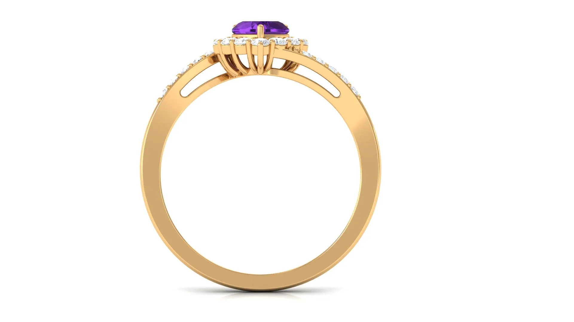 1.5 CT Heart Shape Amethyst Bypass Promise Ring with Diamond Halo